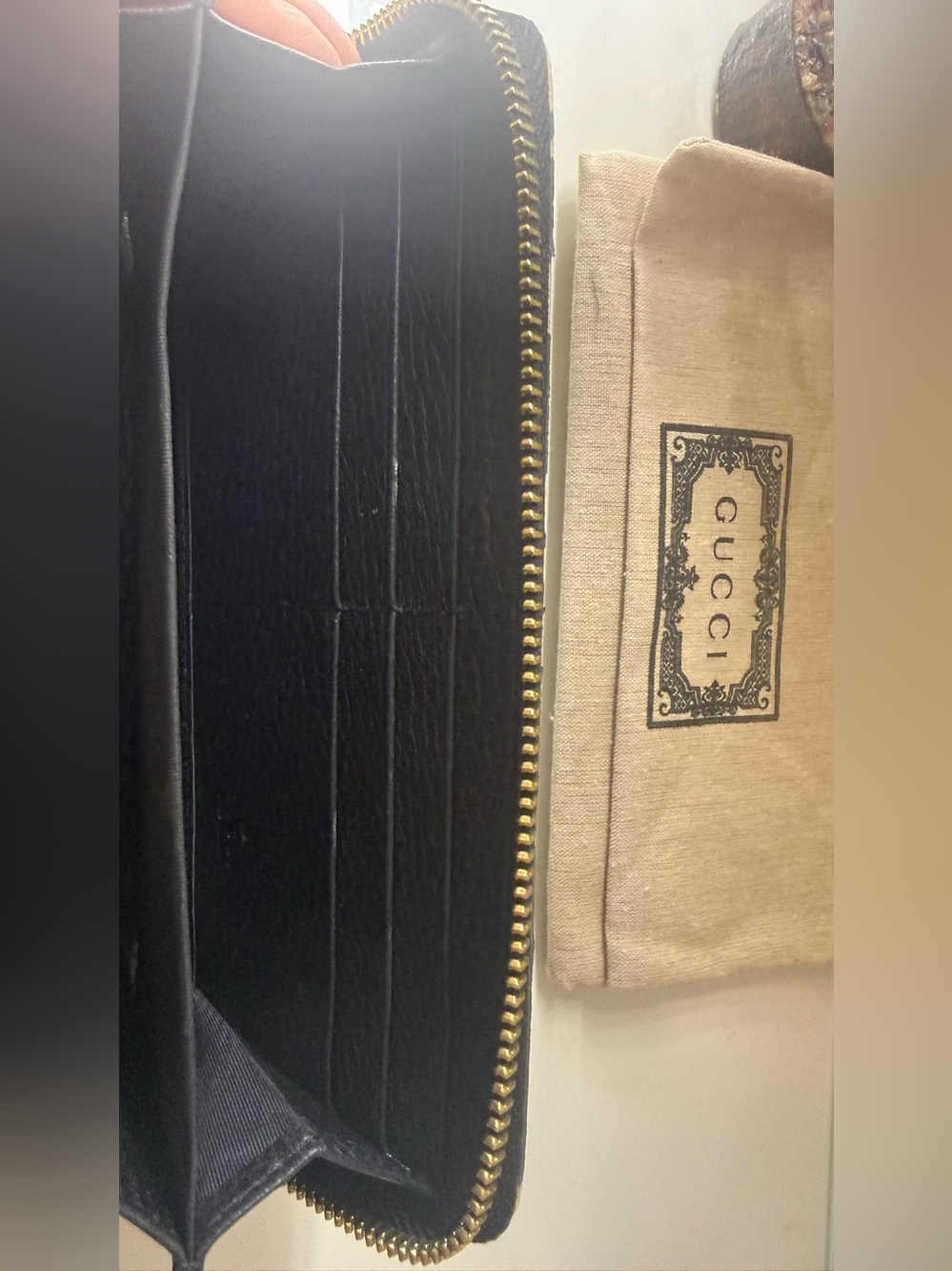 Gucci Beige GG Monogram Wallet with Black Leather Trim - Picture 7 of 7